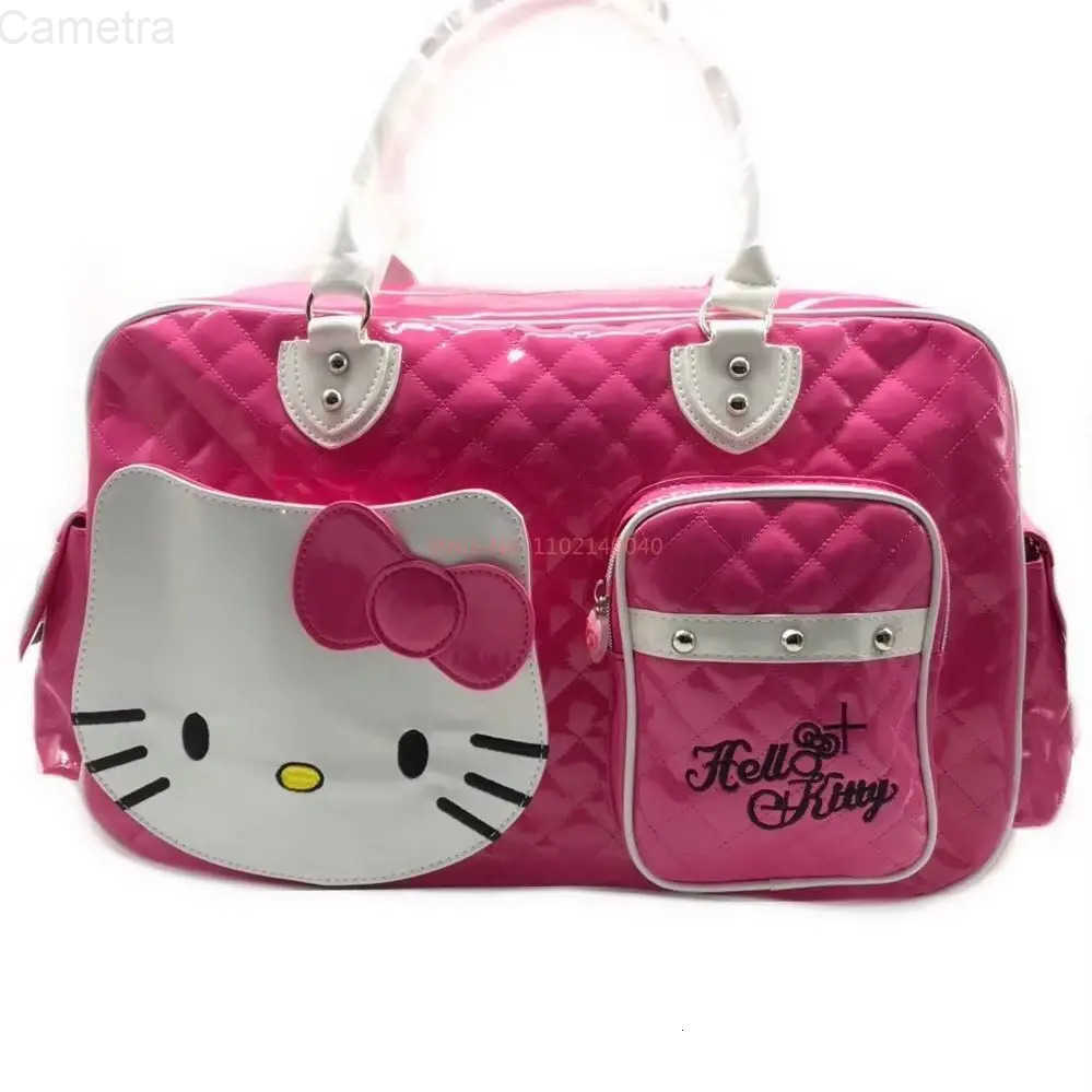 Sanrio Y2k High Capacity Handbag Messenger Bag Kawaii Hello Kitty Cartoon Pu Bright Surface Girls Fashion Travel Bags Gift Toys H251216