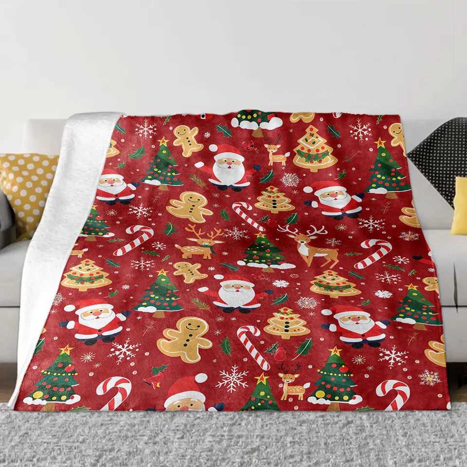 Festive Christmas Santa Throw Blanket- Ultra Soft Fleece LightweightReindeerCandy Cane and Gingerbread Red Blanketsfor Couc H251216 - view 4