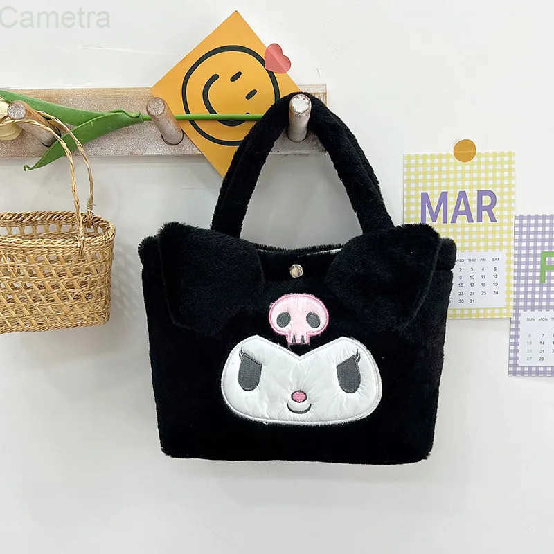 Sanrio Plush Bag Melody Kuromi Cartoon Animal Kawaii Large Capacity Handbag Cute Cinnamon Storage Handbag Womens Birthday Gifts H251216