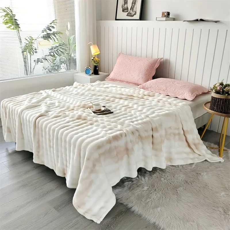 Luxurious Faux Rabbit Fur Bed Blanket - Soft Thick and Warm Throw All Seasons Versatile for Sofa Shawl Travel and Gifts H251216 - view 5