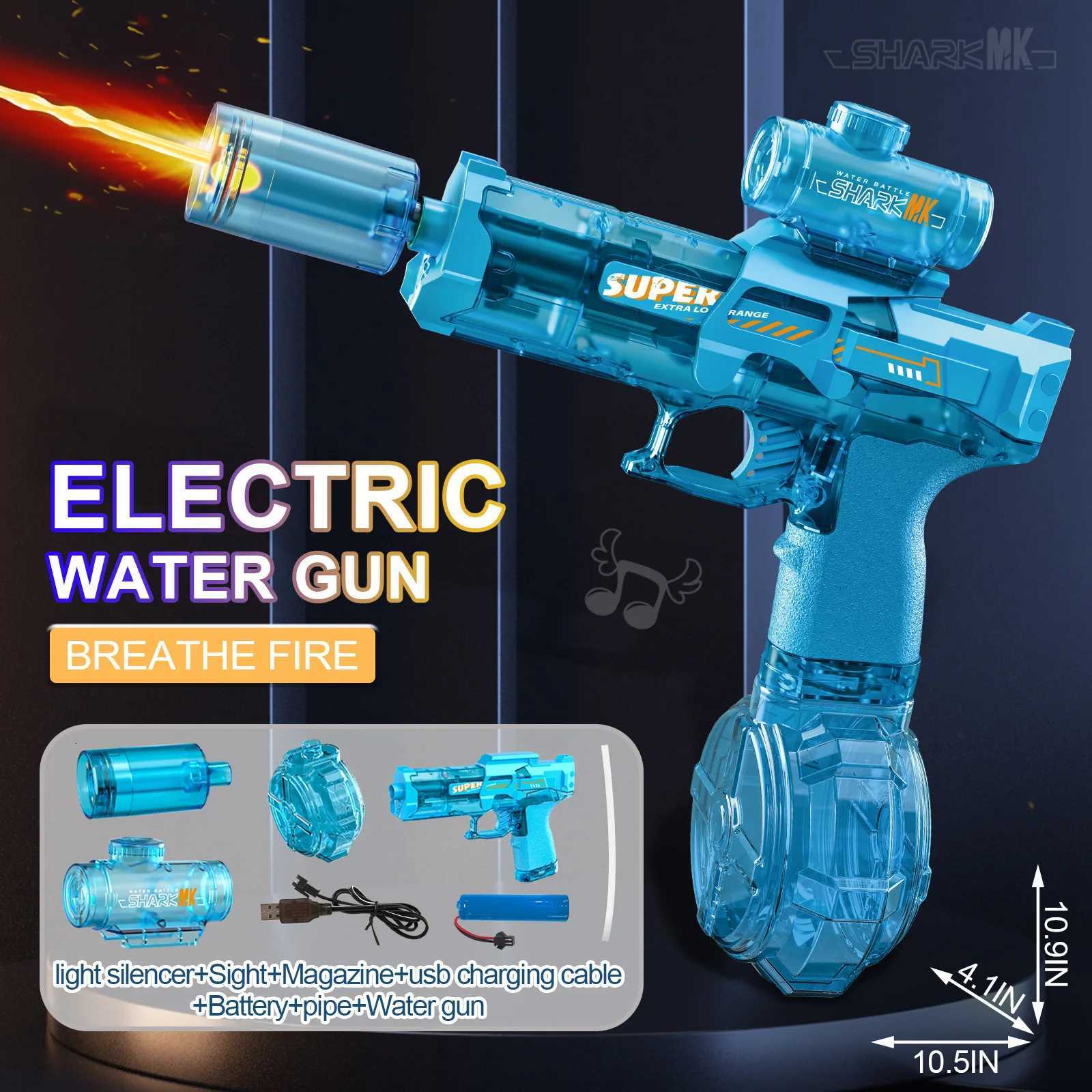 Electric Water Gun With light Sprays Flame Pistol Shooting Toy Full Automatic Beach Toy For Kids Children Boys Girls Adults Gift H251216