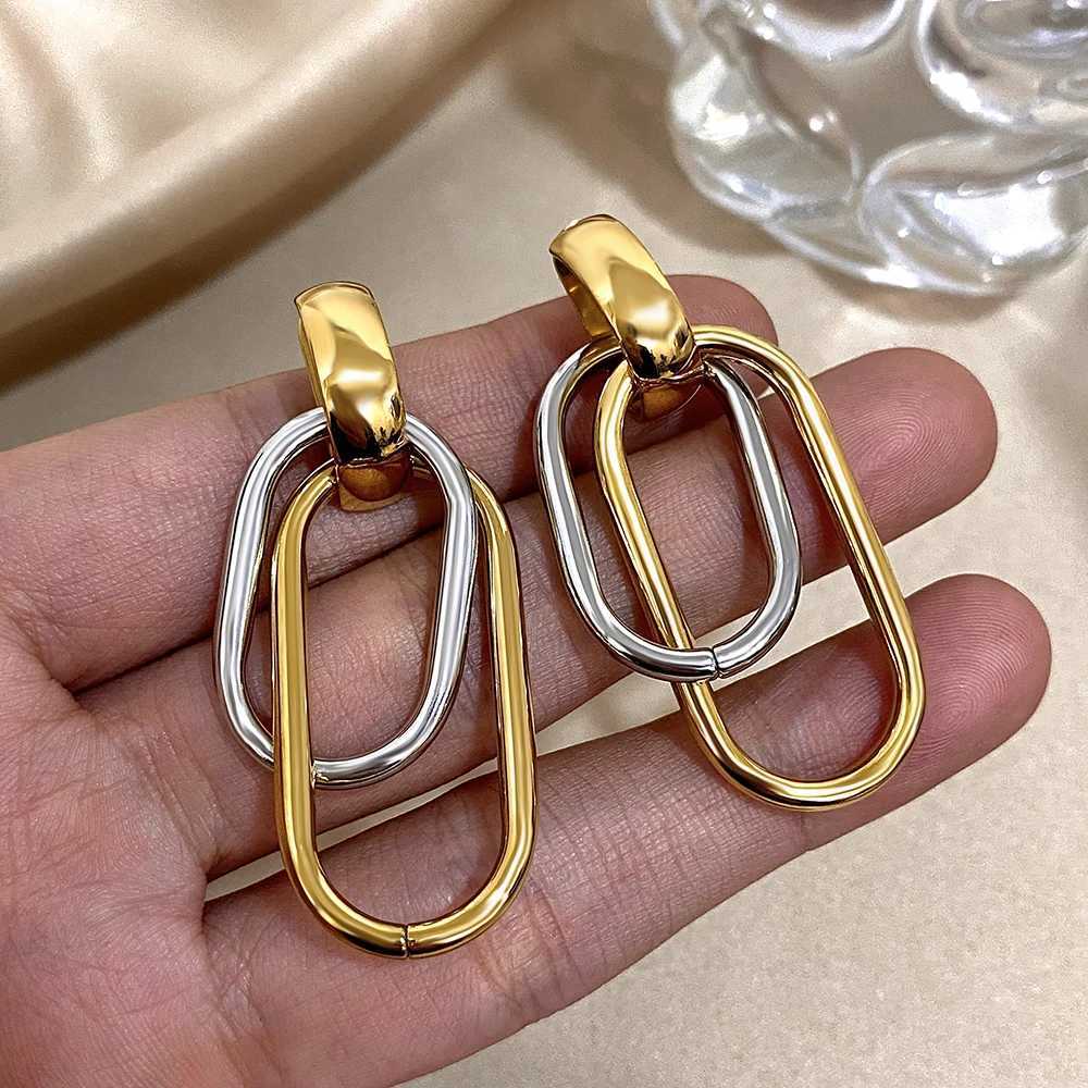 Fashion Stainless Steel Gold Silver Color Drop Earrings for Women Glossy Doublelayer U Shaped Pendant Earrings Jewelry Gifts G251216