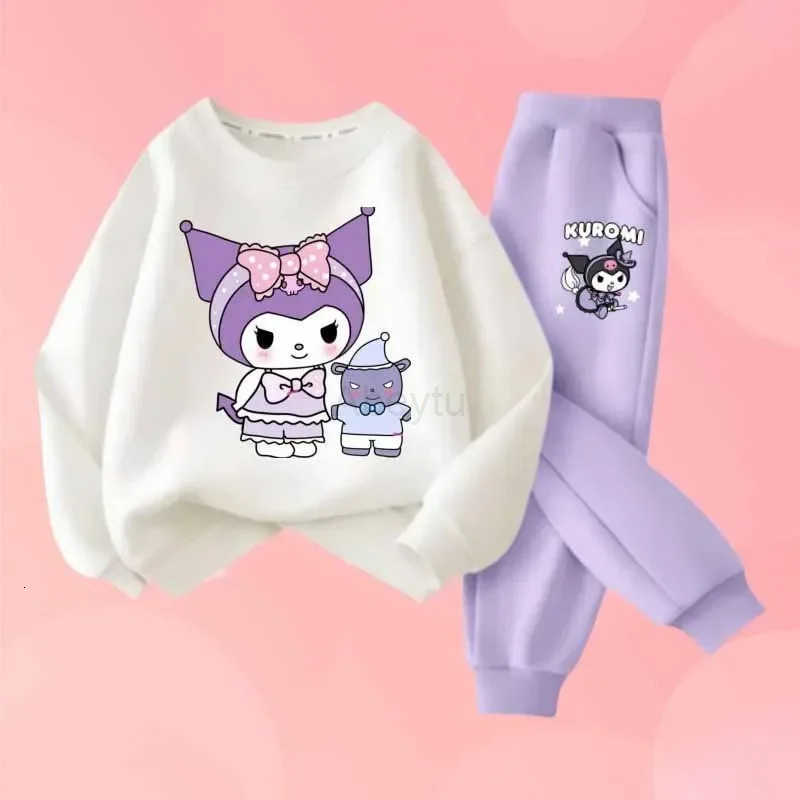 Sanrio Childrens Kuromi Print Spring Autumn Clothes Sets Kids Kawaii Sweatershirts Pullover Tops Pants 2Pcs Outfit Tracksuit H2512161