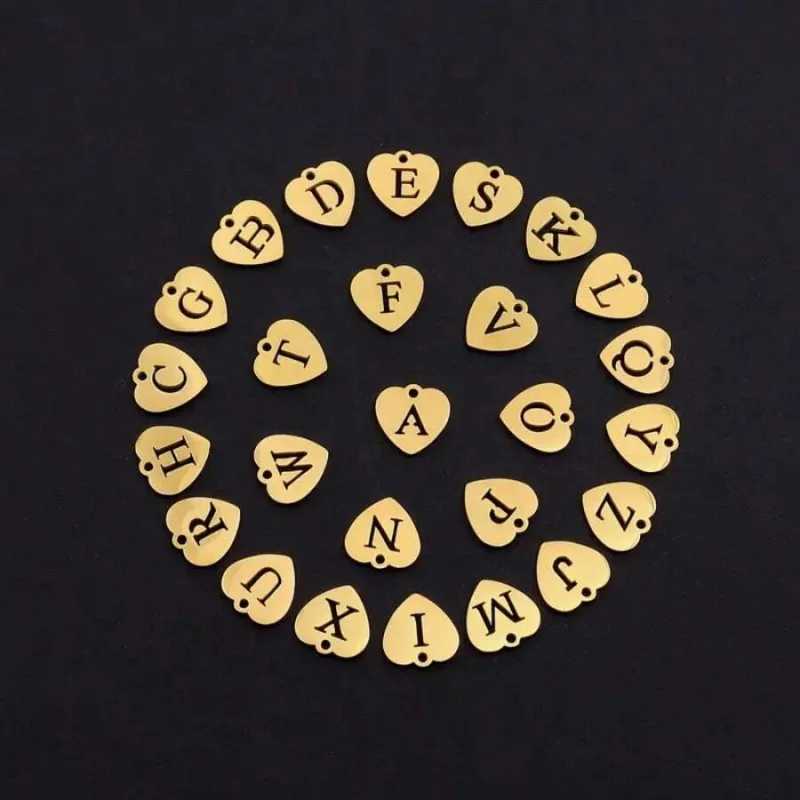 Stainless Steel Chain Necklaces 26 Letter A- Z Simple Gold Color Heart Shape Hollow Initial Pendant For Women Valentines M251216