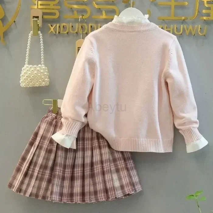 Sanrio Hello Kitty Anime MINISO Long Sleeve Jacket Skirt Set Spring JK Cute Knit Kawaii Cardigan Pleated Clothing Dress Gifts for Girls H251216