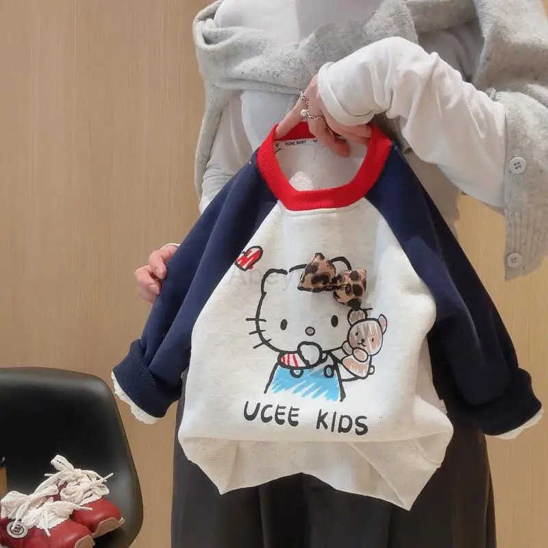 Sanrio Hot Hello Kitty Kids Cotton Sweatshirt Pants Sets Children Cartoon Kawaii Coat Pants Thickened Autumn/winter Clothes New H251216