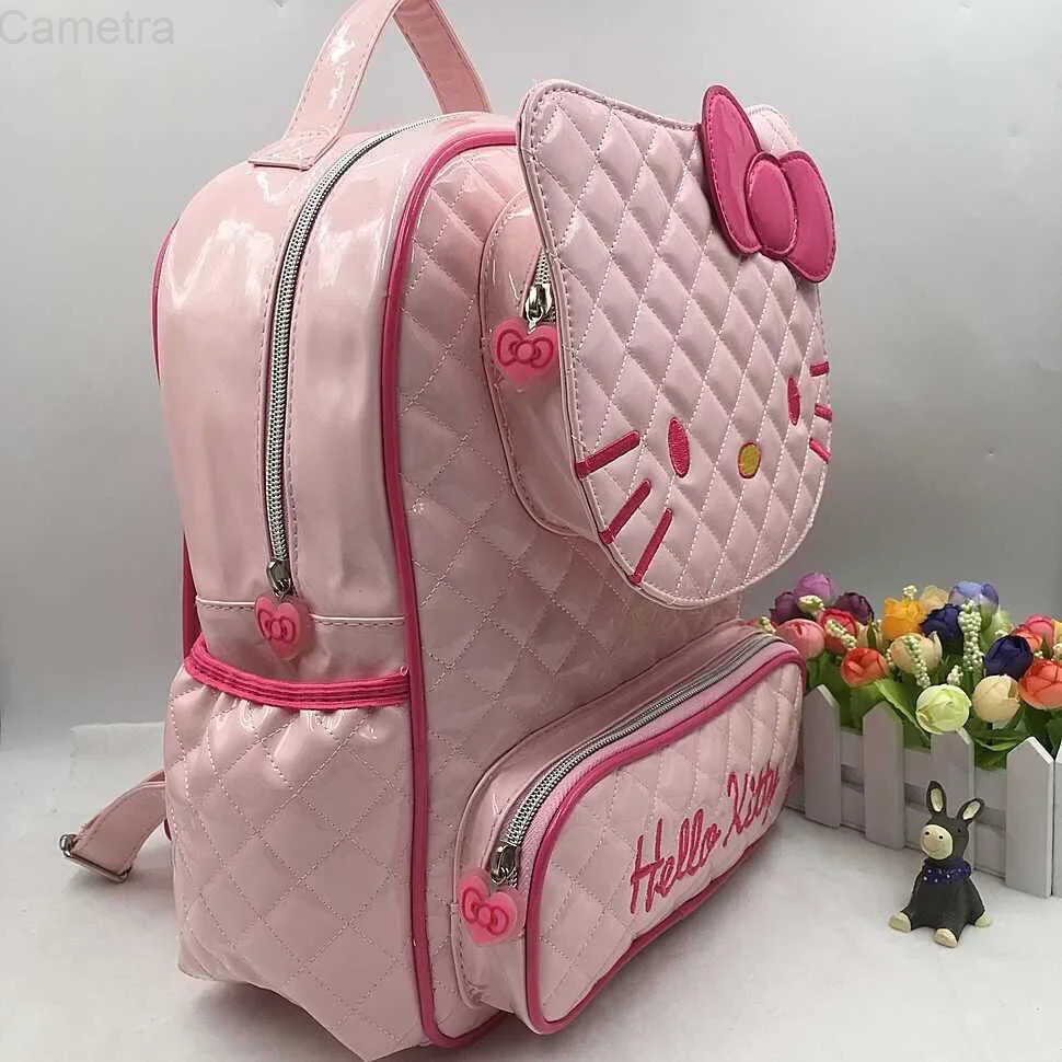 Sanrio 5-12 years old girls hello Kitty cute PU shiny school bag kindergarten girls cartoon backpack children waterproof backpack H251216