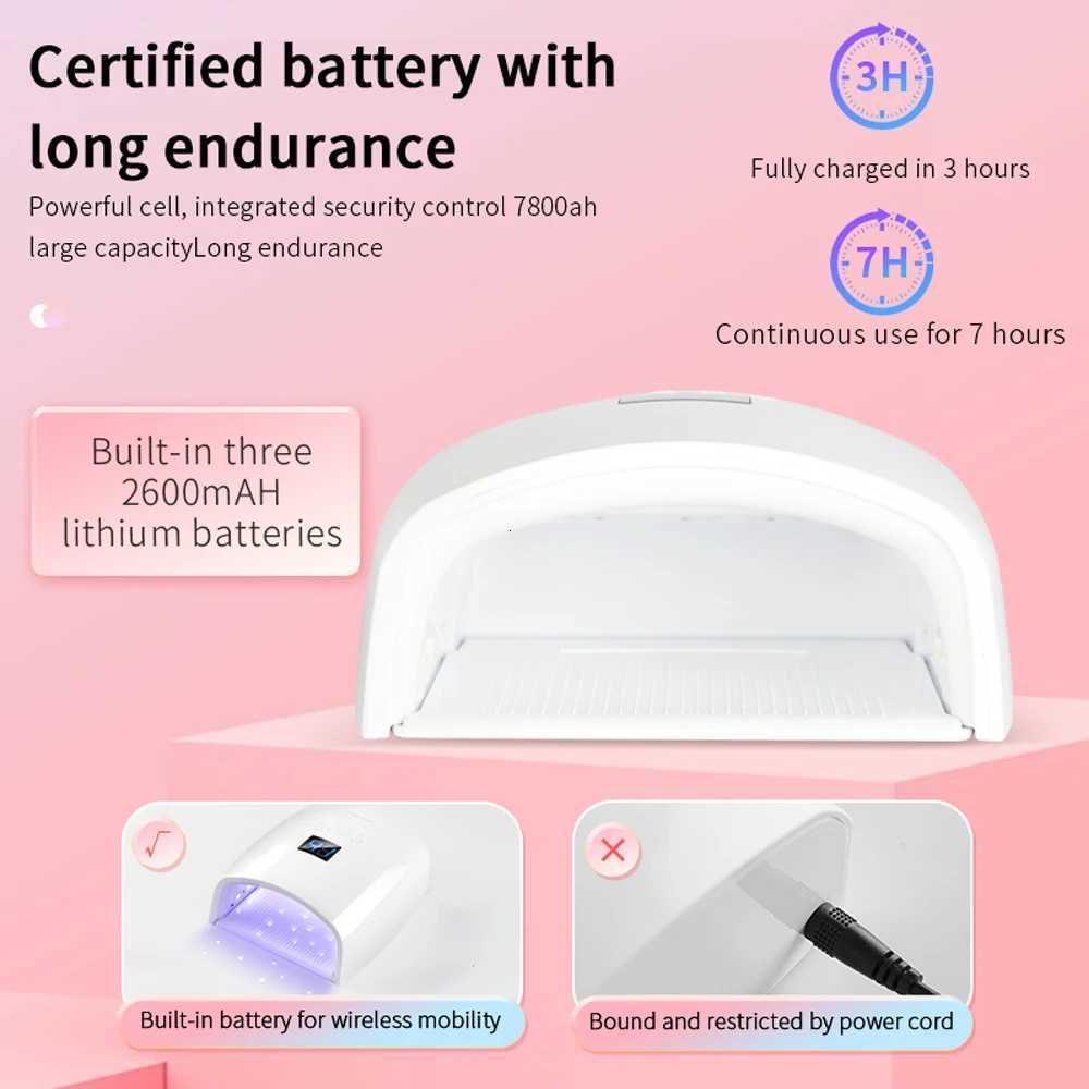 Wireless UV LED Nail Lamp 66W Lamp For Nail 33LEDS 7800mAh Rechargeable Curing Lamp with 4 Timer Settings Nail Art Manicure ToolT251216