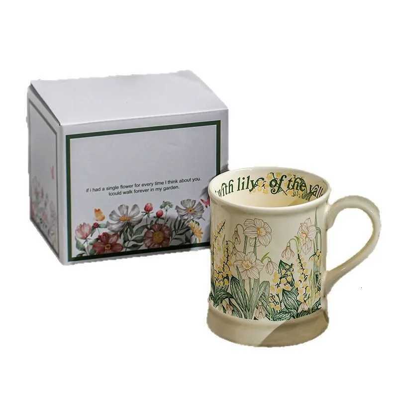 Flower Printed Ceramic Cup Aesthetic Flower and Bird Pattern Coffee Cup Household and Off Cup Utensils Retro Style H251215