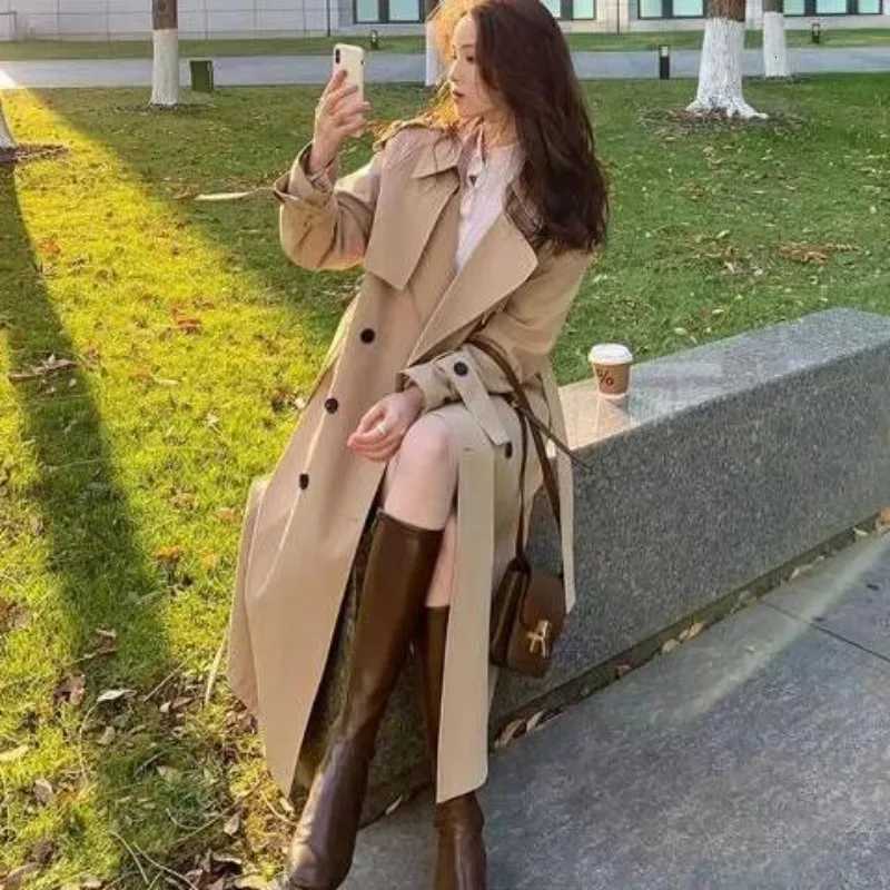 Lined Trench Coat Womens Long Autumn New Womens Clothing Korean Version Jacket British TemperamentT251216