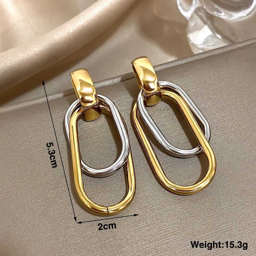 Fashion Stainless Steel Gold Silver Color Drop Earrings for Women Glossy Doublelayer U Shaped Pendant Earrings Jewelry Gifts G251216