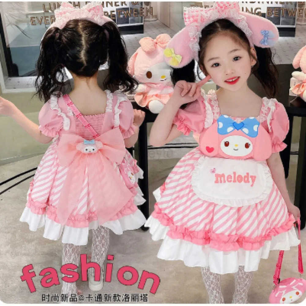 Sanrio Clothes Girls Casual Dresses Printed Casual Dress Clothing Library Girls Kulomi Princess Dress Pink Lolita Fashionable Dress H251216