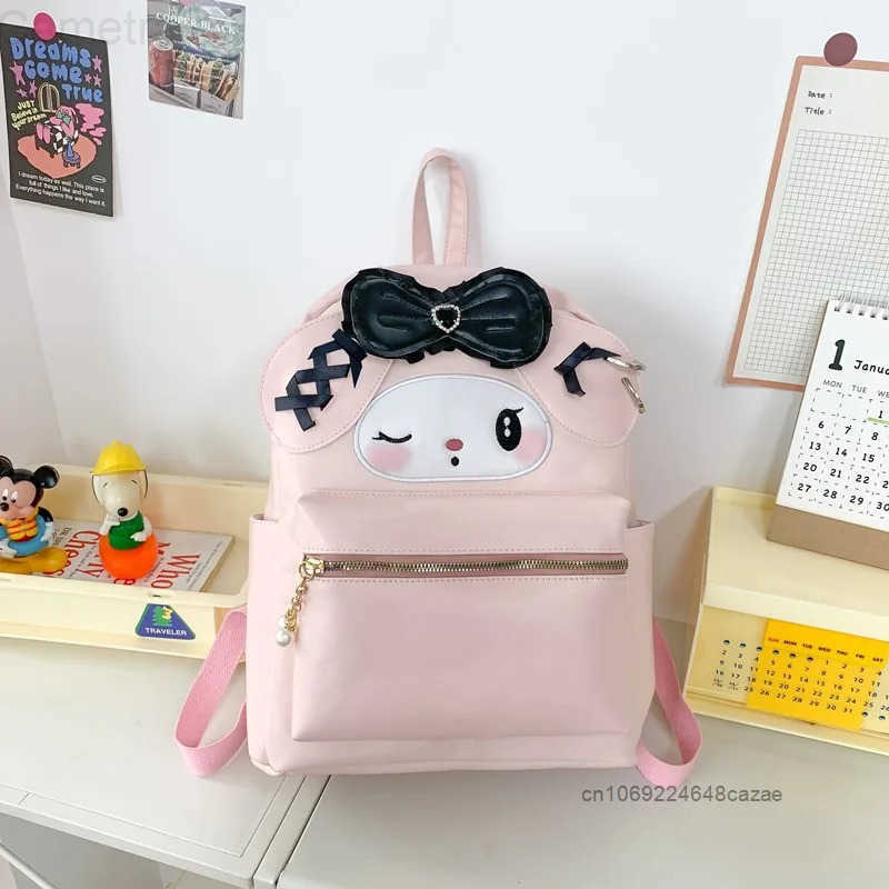 Sanrio Hello Kitty Kuromi My Melody Cute Leather Backpack Large Capacity Simple Trendy Shoulders Bag Sweet Girl Casual Backpack H251216