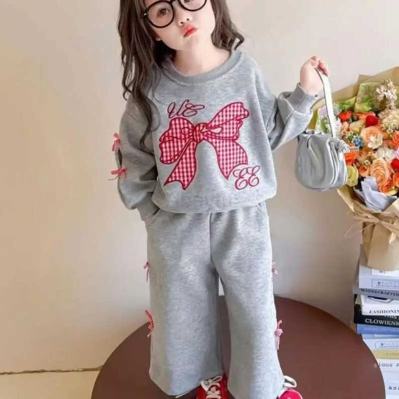 Sanrio Girl Baby Spring and Autumn 2-Piece Set Tops and Pants New Style Childrens Western Bow Hoodie Sweet Wide Leg Pants Girl Clothes H251216