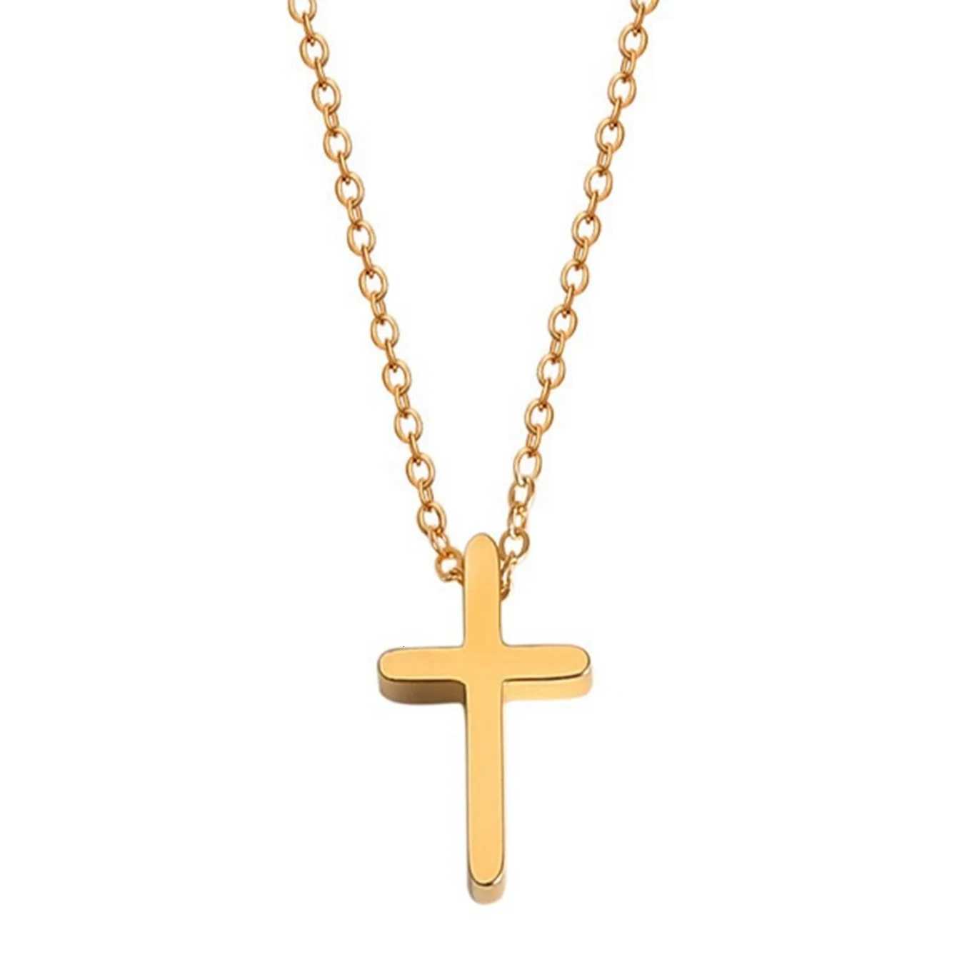Cute 18K Gold Plated Necklace Stainless Steel Cross Charm Pendant Necklace for Women M251216