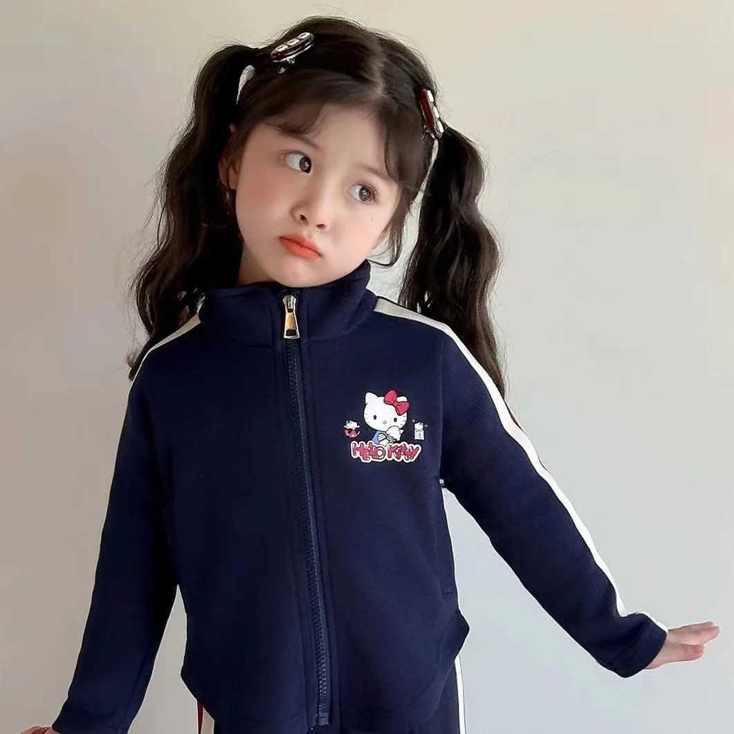 Sanrio Autumn Children Girl Clothes Baseball Jacket Coat and Pants 2pcs Suit Children Fashion Tracksuit Sets Striped Outfit Uniform H251216