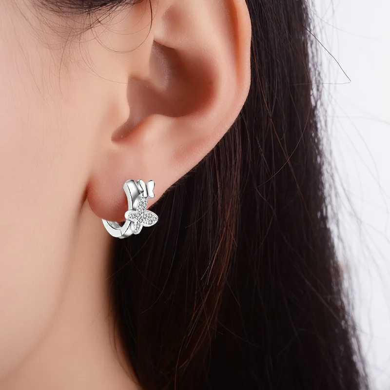 Baby 925 Silver Clear CZ Cute Animal Double Butterfly Hoop Earring For Kids Children Girls Women Loop Huggies Earring Jewelry G251216