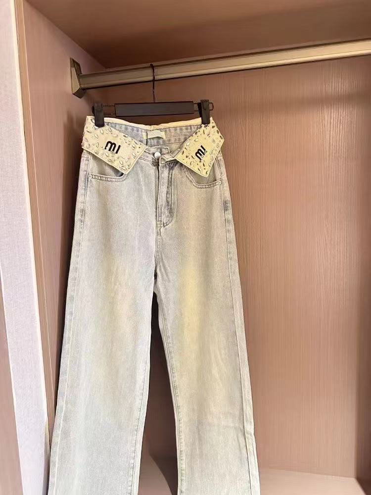 Women's Jeans American retro wide-leg jeans female autumn new mm high waist loose slim straight wide-leg trousers.