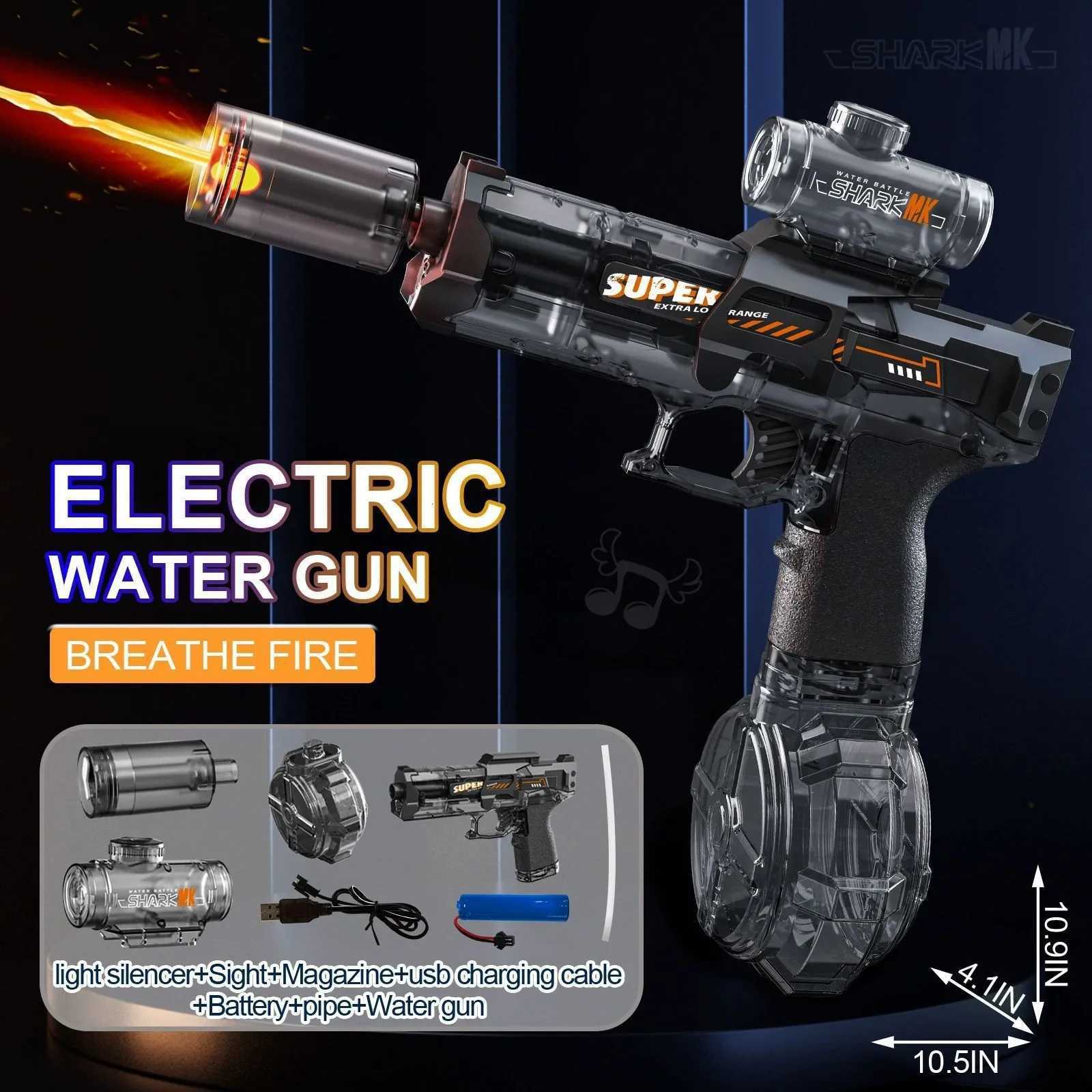 Electric Water Gun With light Sprays Flame Pistol Shooting Toy Full Automatic Beach Toy For Kids Children Boys Girls Adults Gift H251216