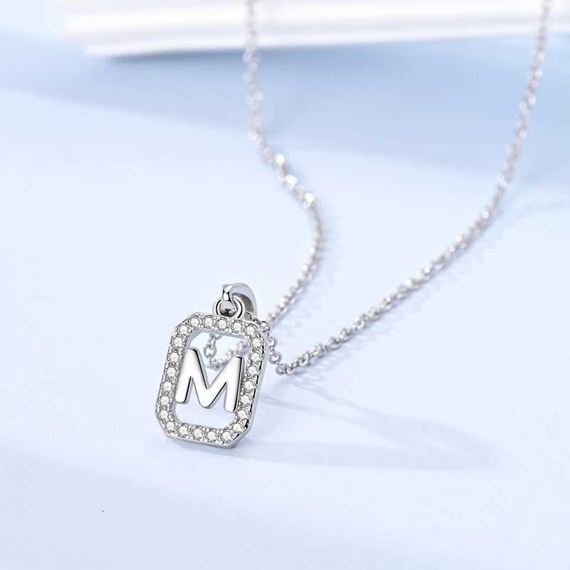 925 Sterling Silver Letter M Pendant Necklace Zircon-Encrusted Rectangular Frame Design for Women Anniversary Birthday Jewelry M251216