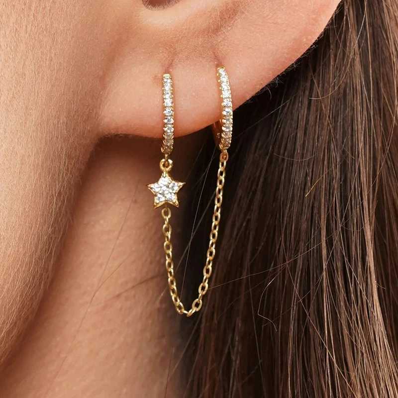 925 Sterling Silver Needle Eight-pointed star/star White Zircon Chain Earrings For Women Tassel Earrings Fashion Party Jewelry G251216