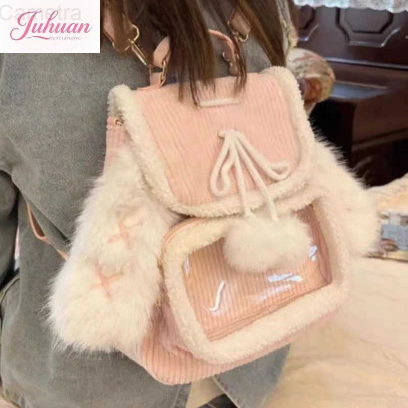 Sanrio Japanese Original Soft Girl Cute Furry Rabbit Ears Backpack Casual Simple Temperament Commuting Versatile Large Capacity Painbag H251216