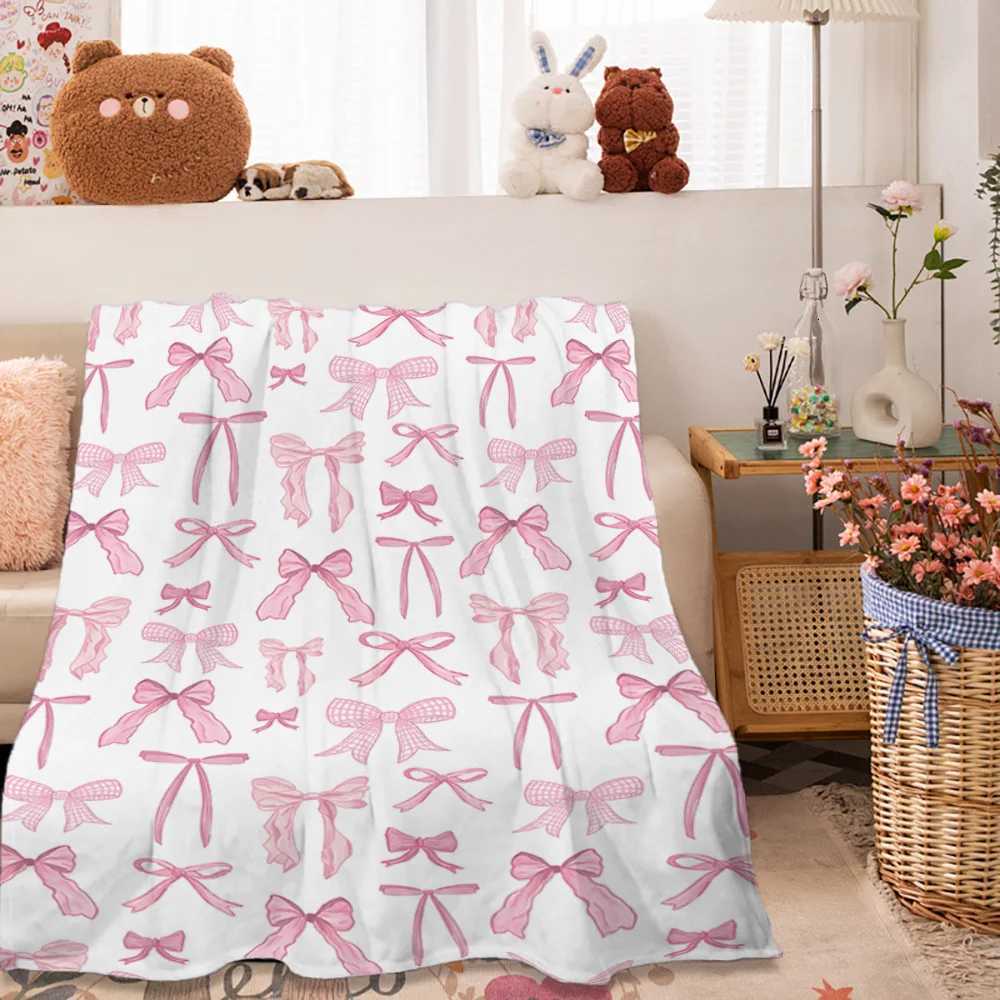Pink Bow Fuzzy Blanket Cute Bowknot Throw Blanket Bowtie Cozy Flannel Blanket for Valentines Day Home Bed Sofa Couch Chair H251216 - view 3