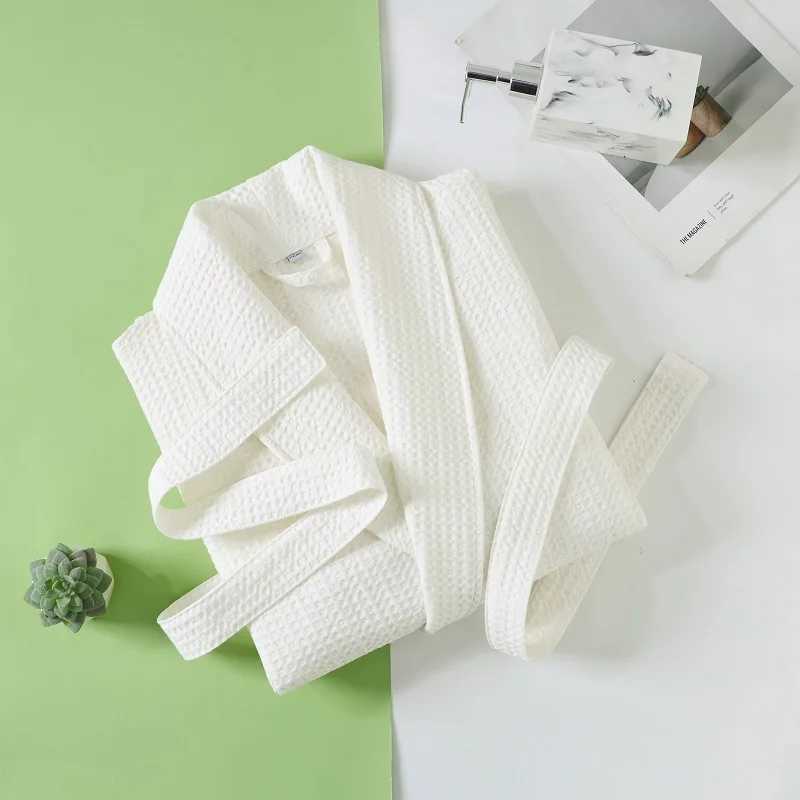 Solid Color Cotton Spring and Autumn Waffle Couples Mid-long Yukata Bathrobe Homestay Hotel Couple Soft Bathrobes C251216