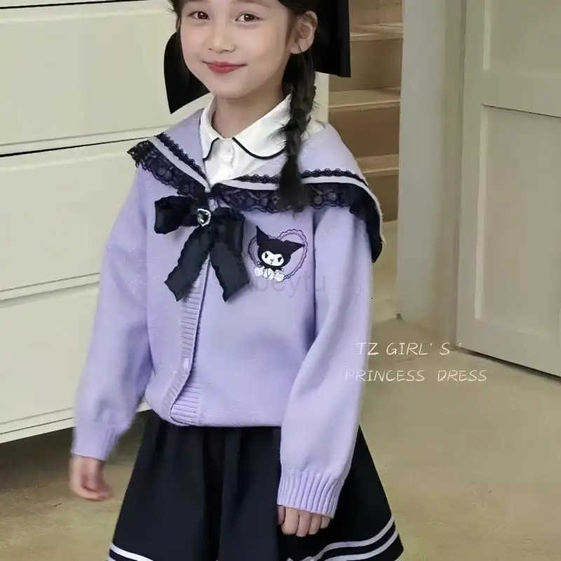 Sanrio Girl Dress Kuromi Kawaii Anime Fashion Autumn Student Long Sleeves Sweater Shirt Pleated Skirt Childrens clothing new H251216