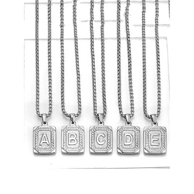 Mens 18K Gold Square Double-Sided 26 English Letter Pendant Titanium Steel Jewelry Necklace M251216