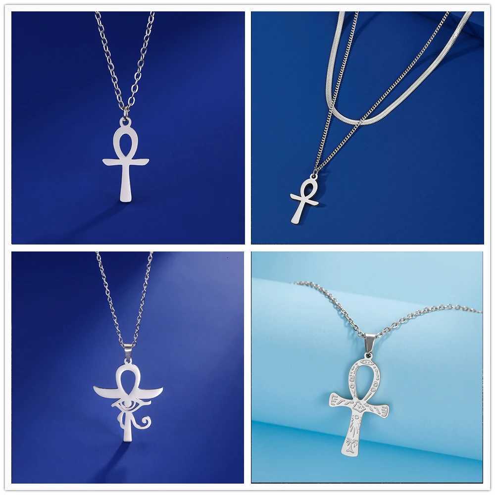 Lucktune Ankh Cross Egyptian Amulet Necklace Stainless Steel Key of Life Symbol Crucifix Pendant Necklace Women Religion Jewelry M251216