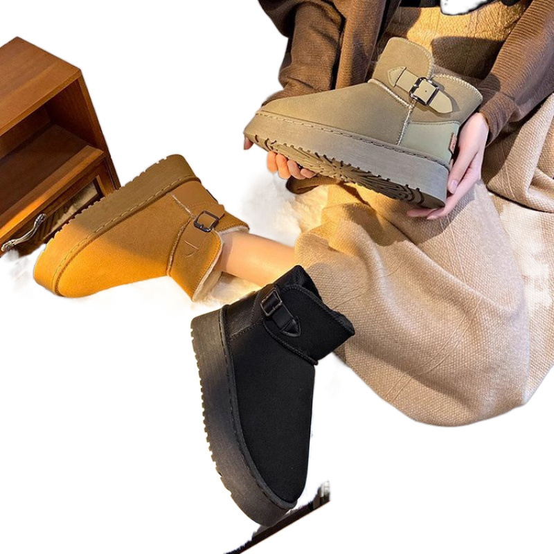 Designer shoes free shipping Winter snow boots women solid color with suede frosted leather retro style