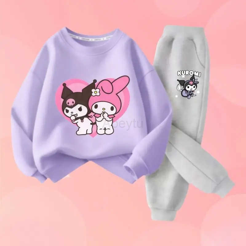 Sanrio 2Pcs Spring New Kids Cute Cartoon Kuromi Melody Clothing Sets Childrens Hoodies and Long Pants Two Piece Suit Casual Sweatsuit H251216