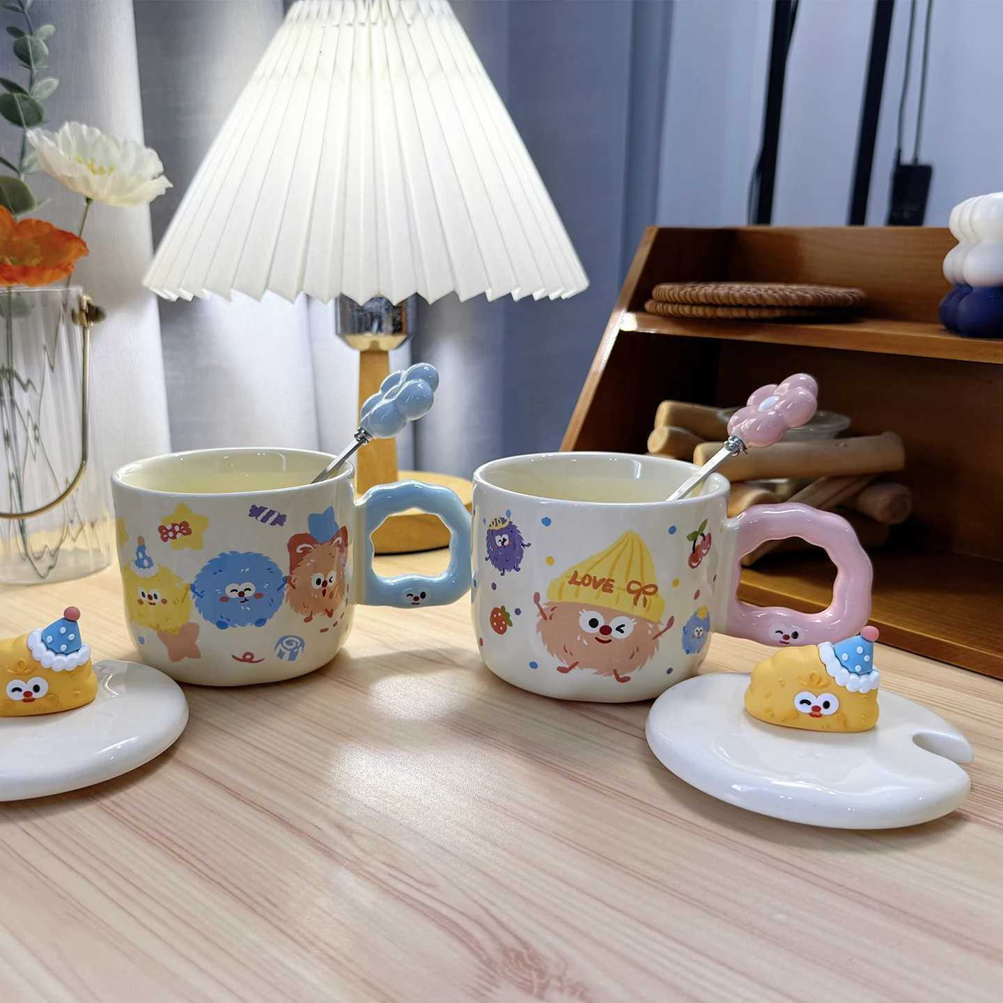 Ceramic Cup with Lid and Spoon High Appearance Water Cup Wens g Cute He Off Coffee Breakfast Cup H251215