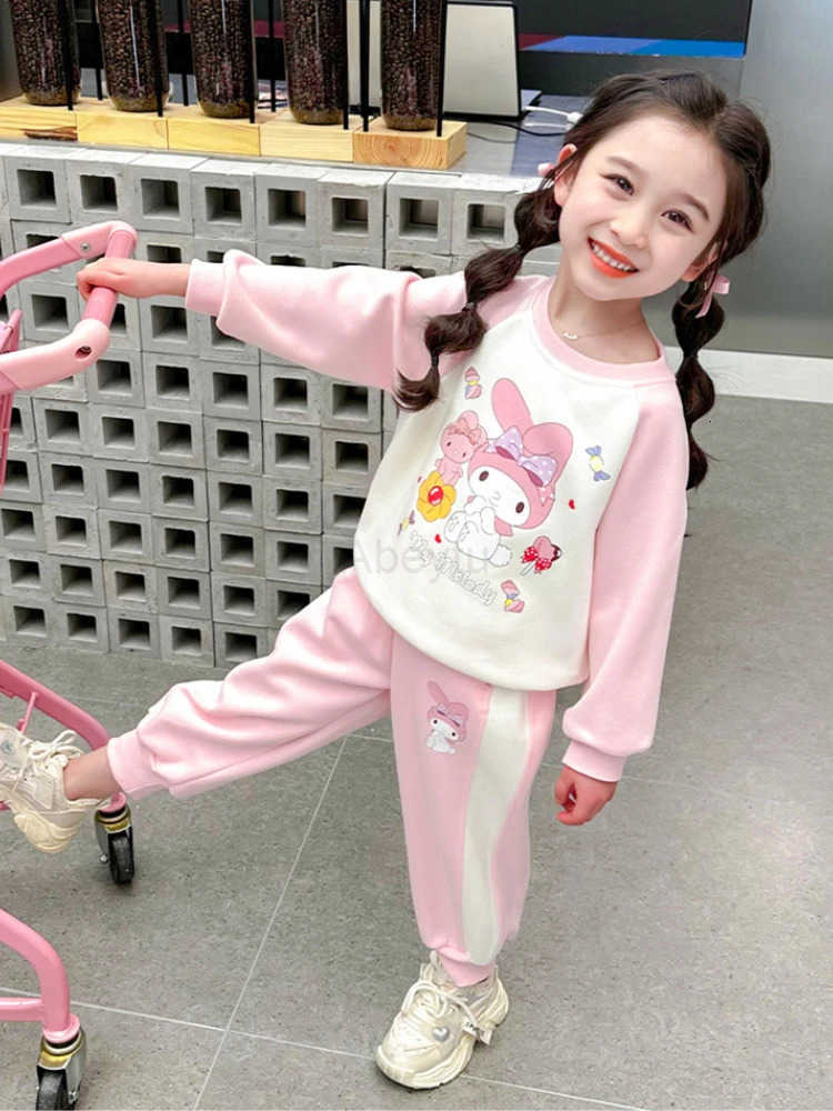 Sanrio Kuromi Cartoon Print Childrens Clothing Sets Girls Sweashirt Sweatpant 2 Pcs Suit Autumn Kids Tracksuit for 3-8Years H251216