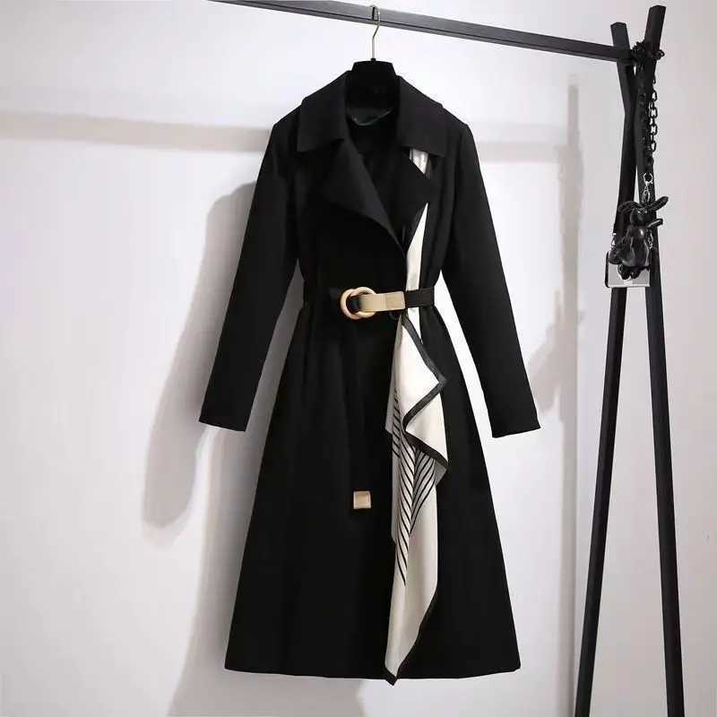 Women Trench Coat Jacket Mid Length Turn Down Collar Adjustable Waist Office Lady Overcoat 2025 Autumn Outerwear WindbreakerT251216