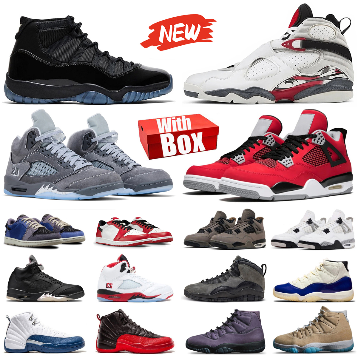 With Box 1s 4s 5s 10s 11s 12s basketball shoes Wolf Grey Black Cat White Cement Cave Stone Gamma Blue Rare Fire Red Taxi Voodoo Chicago men women trainers Sneakers shoes