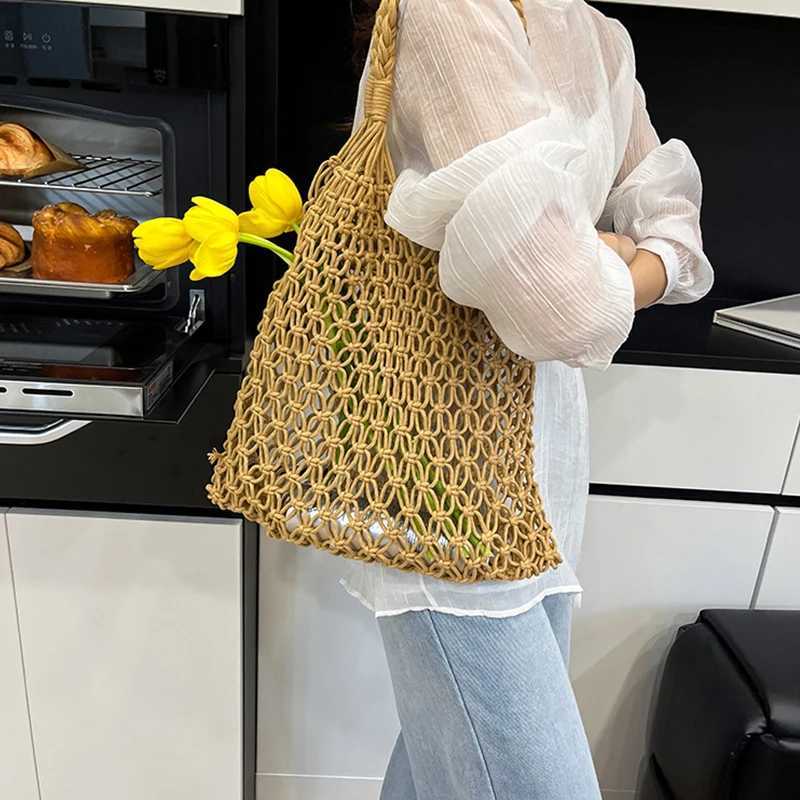 Hand-Woven Bag Women Handmade Hollow Handbag Female Shoulder Bag Big Capacity Summer Casual Travel Beach Tote Purse M251216
