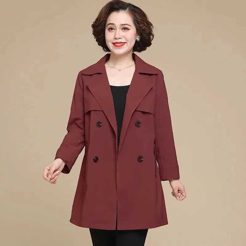 Middle-aged mother Spring Trench Coat 2025 Fashion Loose Double-breasted Long Overcoat Plus size 5XL Casual Female windbreakerT251216