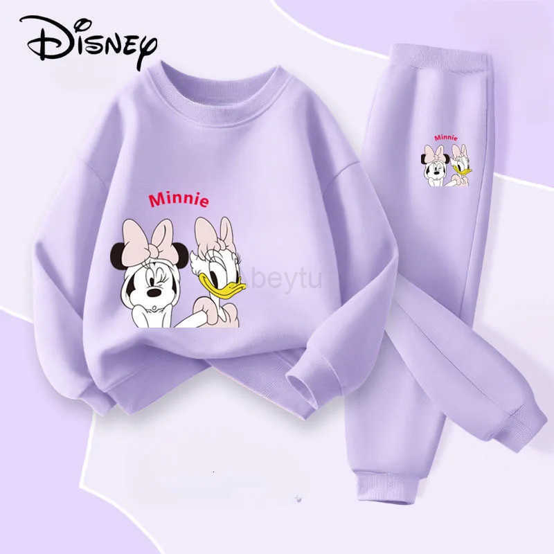 Sanrio DISNEY Spring Autumn Childrens Clothing Sets Minnie Daisy Print Girls Sweatshirt Sweatpant 2pcs Suit Kids Thin Tracksuit H251216
