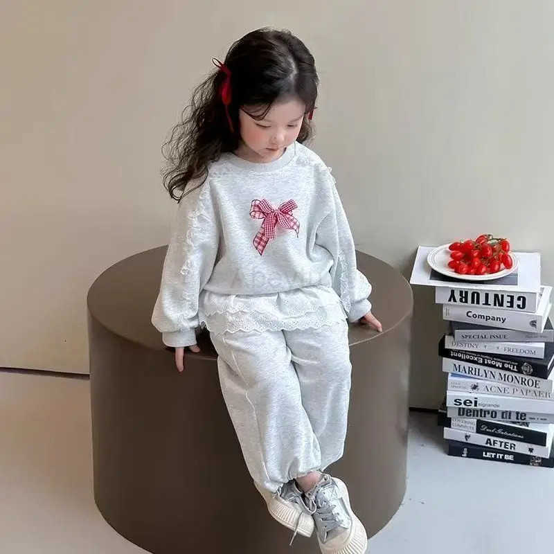 Sanrio Girls Spring And Autumn Set New Childrens Clothing Girl Baby Cute Love Print Doll Shirt Flared Trousers Two-piece Set 1-9 Years H251216