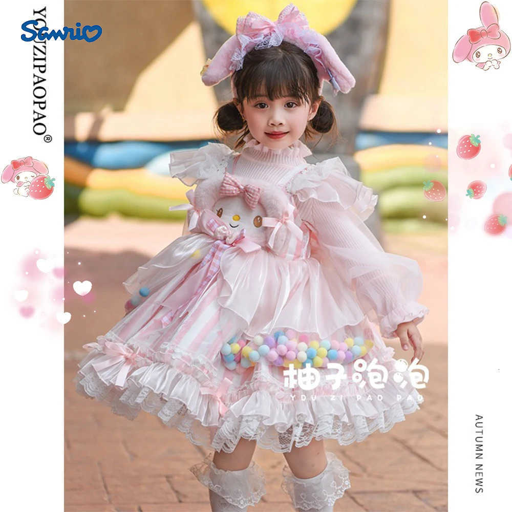 Sanrio Kawaii My Melody Kawaii Children Lolita Dress Anime Winter Plush Warm Princess Dress Girl Cute Birthday Party Cosplay Dress Gift H251216