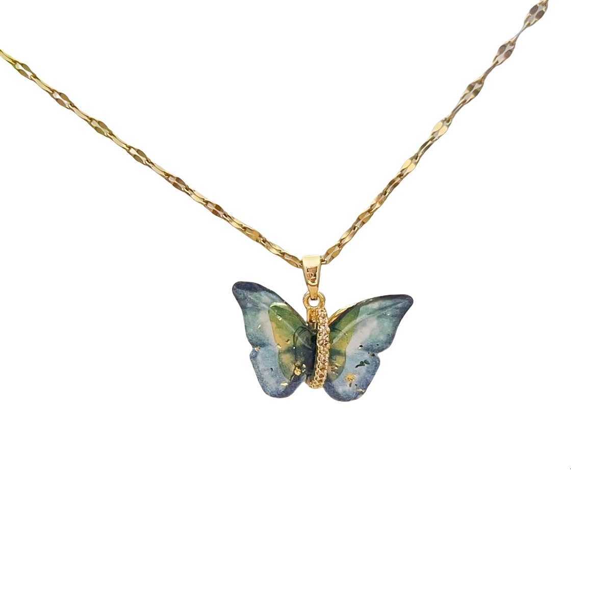 1pcs High End feeling light luxury zircon gradient colorful butterfly fashion simple personality necklace M251216