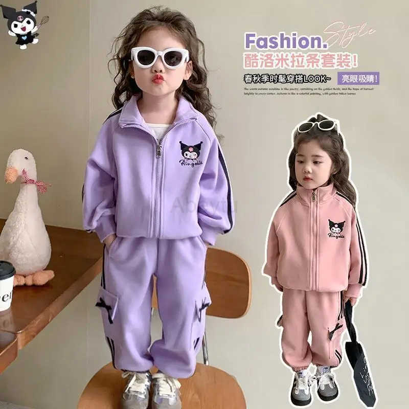 Sanrio Kuromi Anime Girls Autumn Sportswear New Catoon Fashion Jacket Kawaii Casual Pants Comfort Skin-Friendly Soft Loose Set H251216