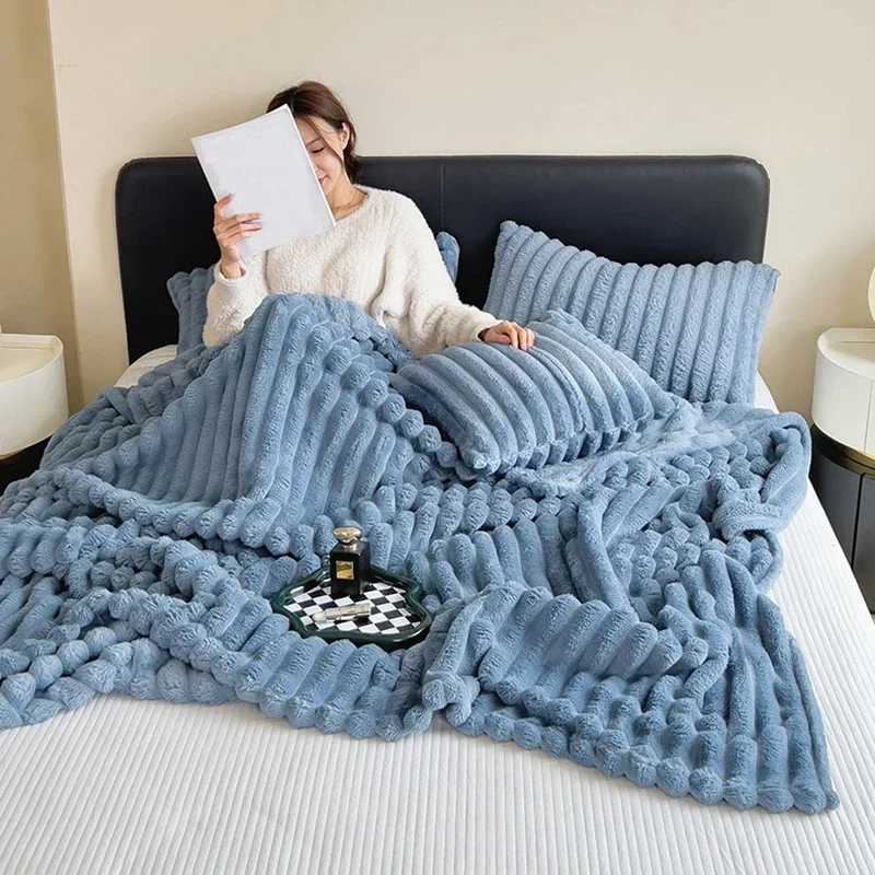 Soft Blanket Winter Warm Bedspread on The Bed Office Thicken Blankets INS Solid Color Sofa Cover Plaid Bedroom Decoration H251216 - view 6