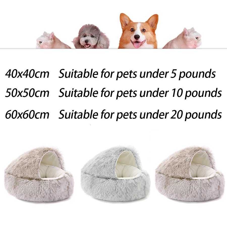 Cat Bed Round Plush Fluffy Hooded Cat Bed Cave Cozy for Indoor Cats or Small Dog beds Soothing Pet Beds Doughnut M251217