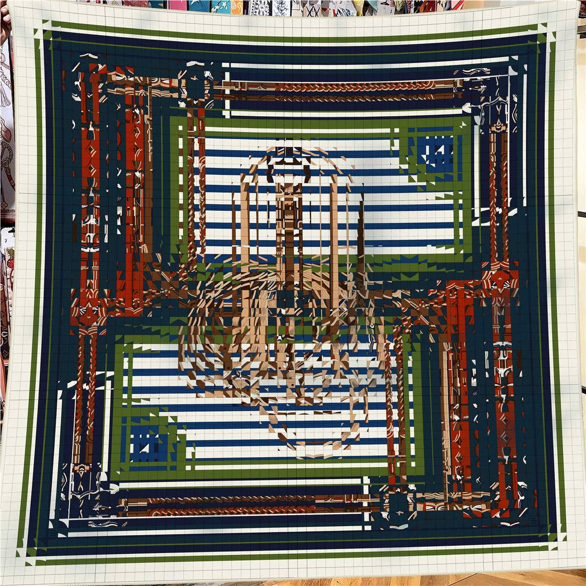 130cm new geometric square pattern imitation silk and wool women's warm shawl scarf wrap-around accessory R251217