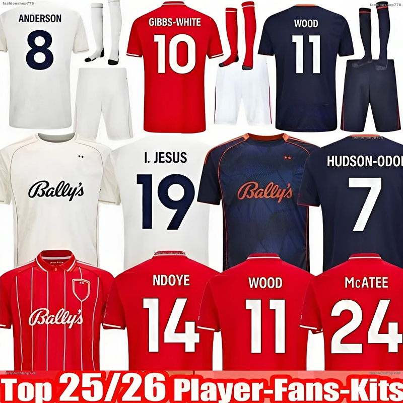 25 26 NottinghamS home Soccer JerseyS Forest 2025 2026 MURILLO Elanga Hudson-Odoi AWONIYI Yates WOOD JOTA GIBBS-WHITE away football shirts MEN kids kit