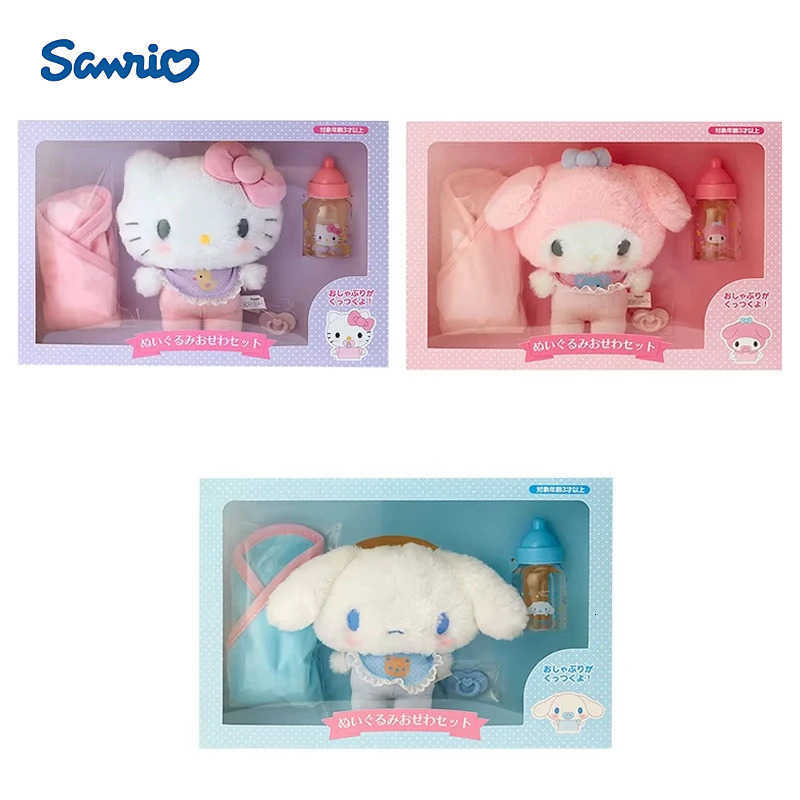 Sanrio Original Baby Bottle Doll Box Set Hello Kitty Cinnamoroll Melody plush Model Dolls Collection Rooms Decoration Desk Toys H251217