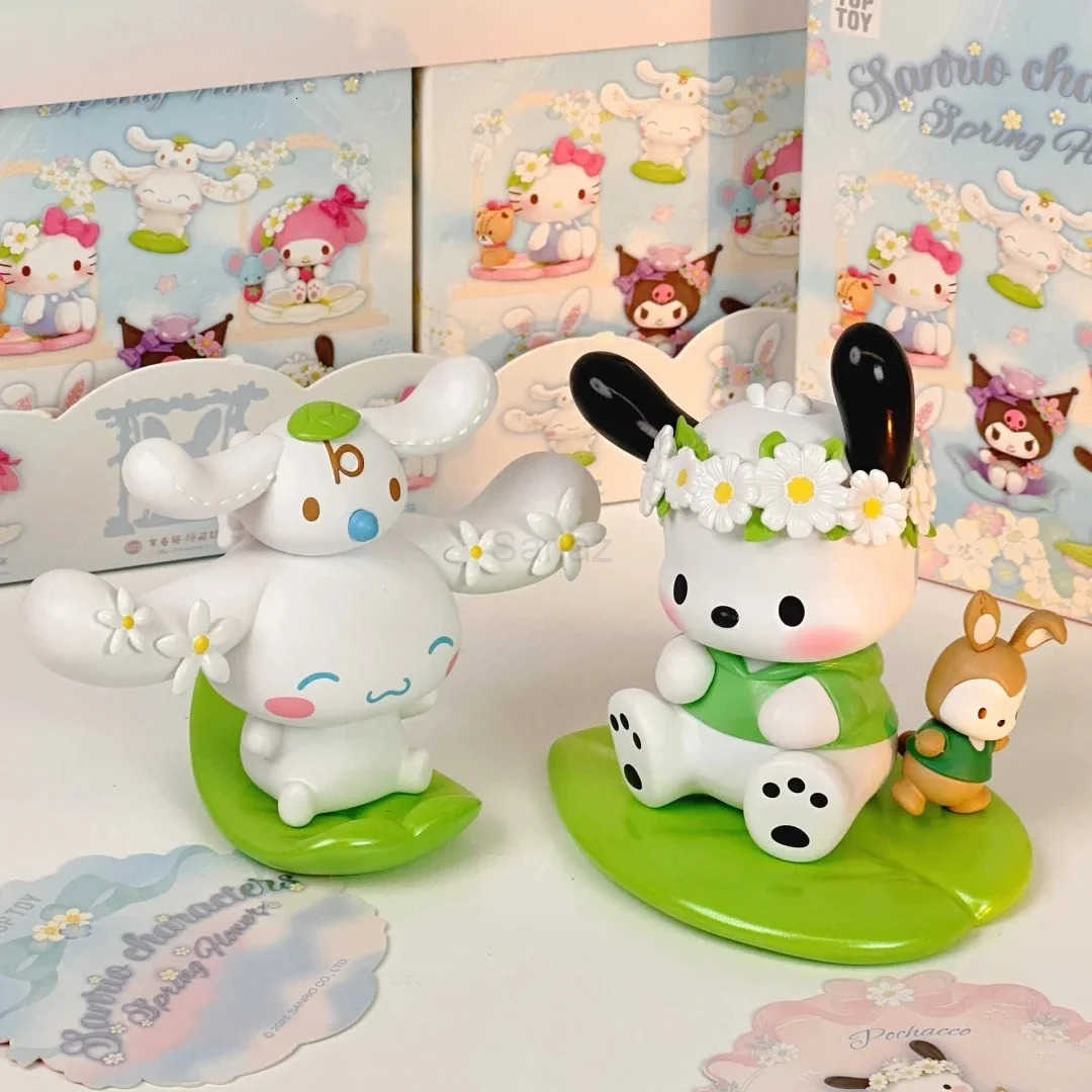 Sanrio Genuine Character New Spring Flower Series Blind Box Hellokitty Kuromi Kawaii Toy Desktop Ornaments Girl Birthday Gift H251217